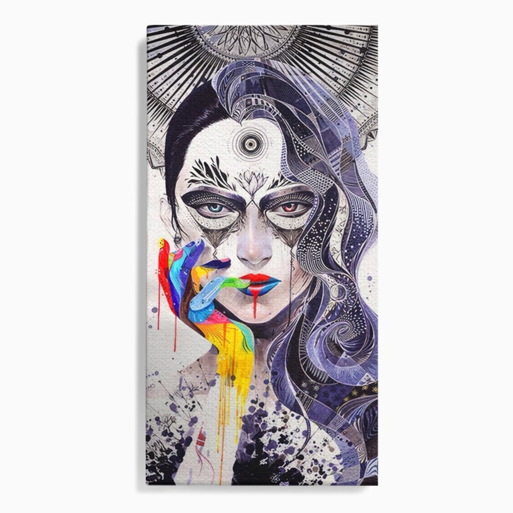 Tablou canvas cu tablou canvas cu portret abstract feminin, fara rama, pe sasiu de lemn